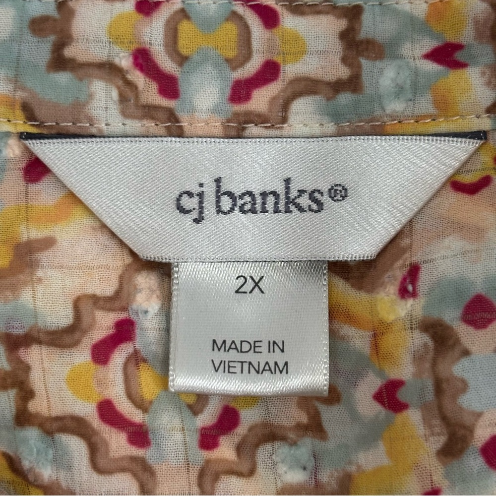 CJ Banks Womens Lined Printed 3/4 Sleeve Tunic Top Size 2X V Neck Office Career - Picture 3 of 7